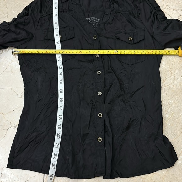 Women's Black Embroidered Button Up shirt Sz: L - Picture 6 of 6